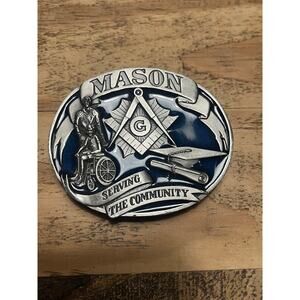 Rare Free Mason Serving the Community 1992 Belt Buckle